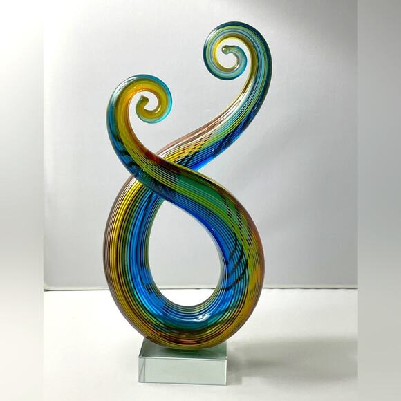 Art Glass Swirl Sculpture 9"‎ Tall Rainbow - Picture 1 of 15